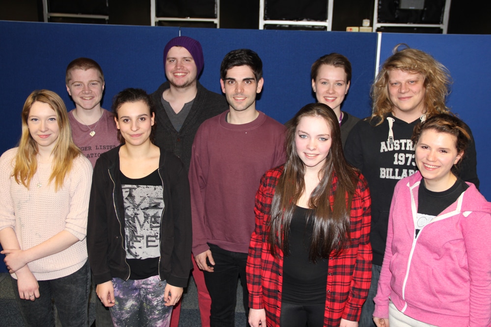 Peter Pan star Sam Swann (pictured centre) with Stratford-upon-Avon College’s HND Acting students.