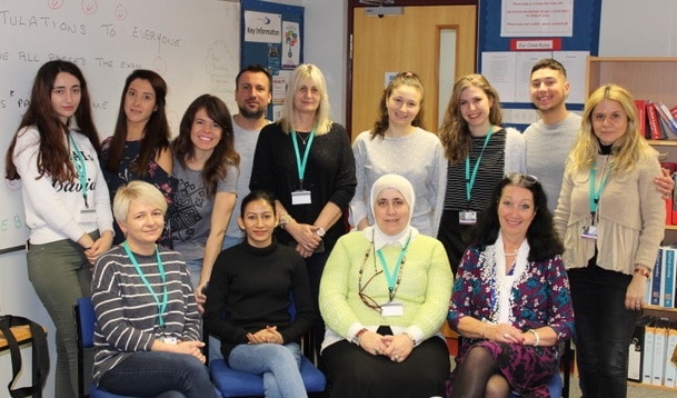 Stratford-upon-Avon College's ESOL class with lecturer Lynn Nuttall (