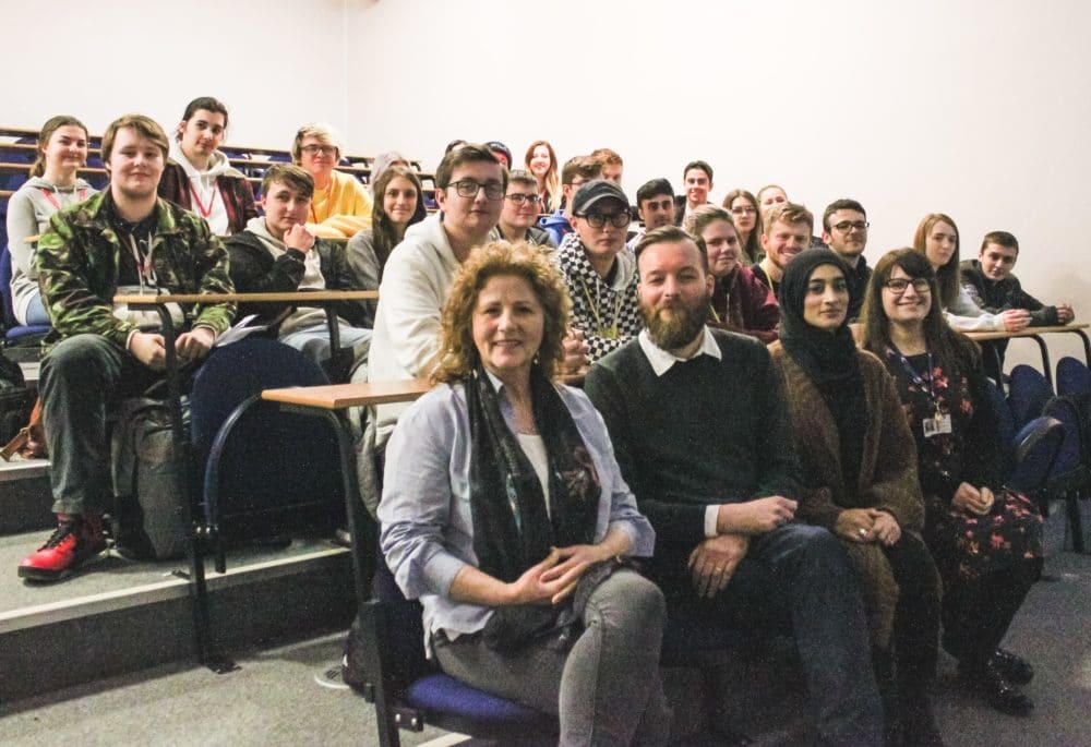 Film and TV editor Beverley Mills with Stratford-upon-Avon College lecturers and students