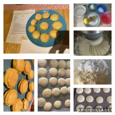 Collage of pictures of macaroons