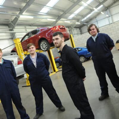 Motor Vehicle students in the College's workshop at stratford-upon-avon college