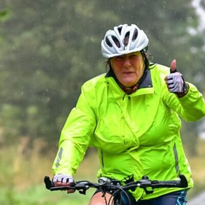 Sarah on bike at stratford-upon-avon college