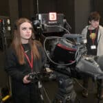 Media students operating television camera equipment at Stratford-upon-Avon College.