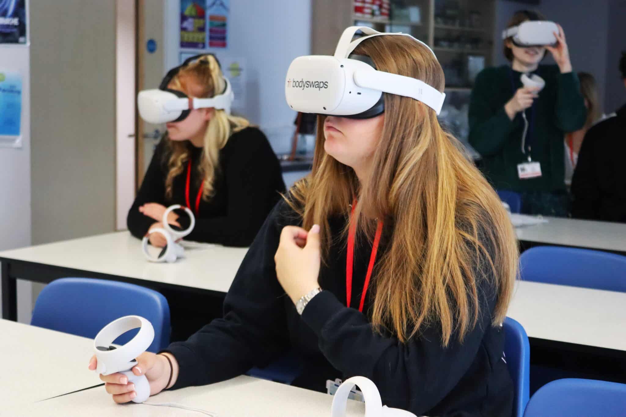 Health & Social Care students in VR headsets