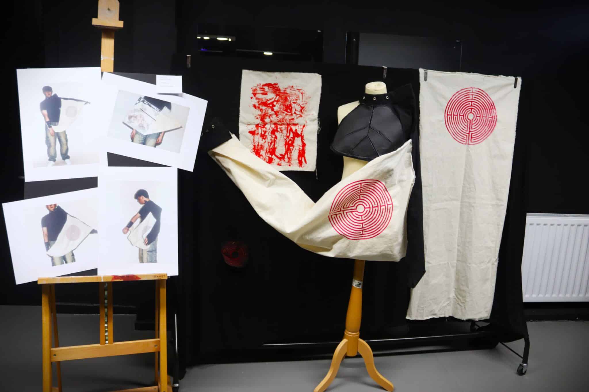 student clothing design on display at end of year exhibition