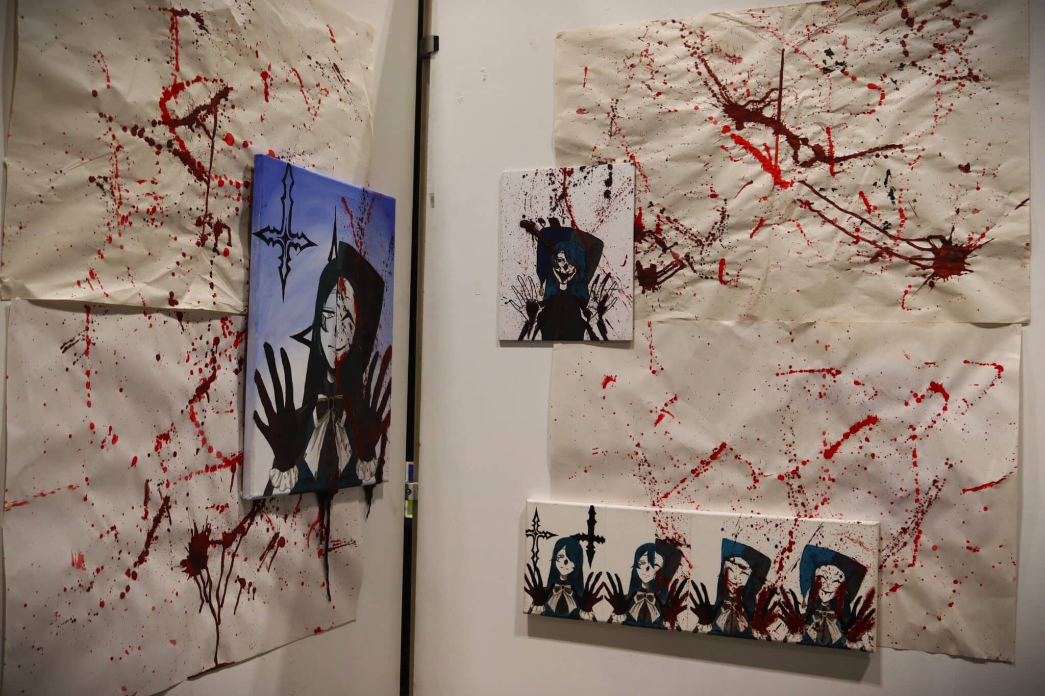 student artwork on display at the art exhibition