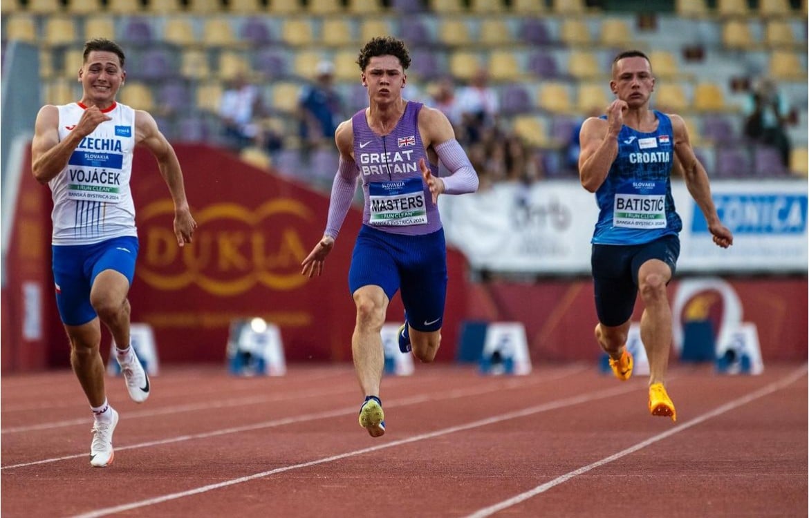 Sport Stratford College student brings home World Championship medal - Three runners sprinting on a track