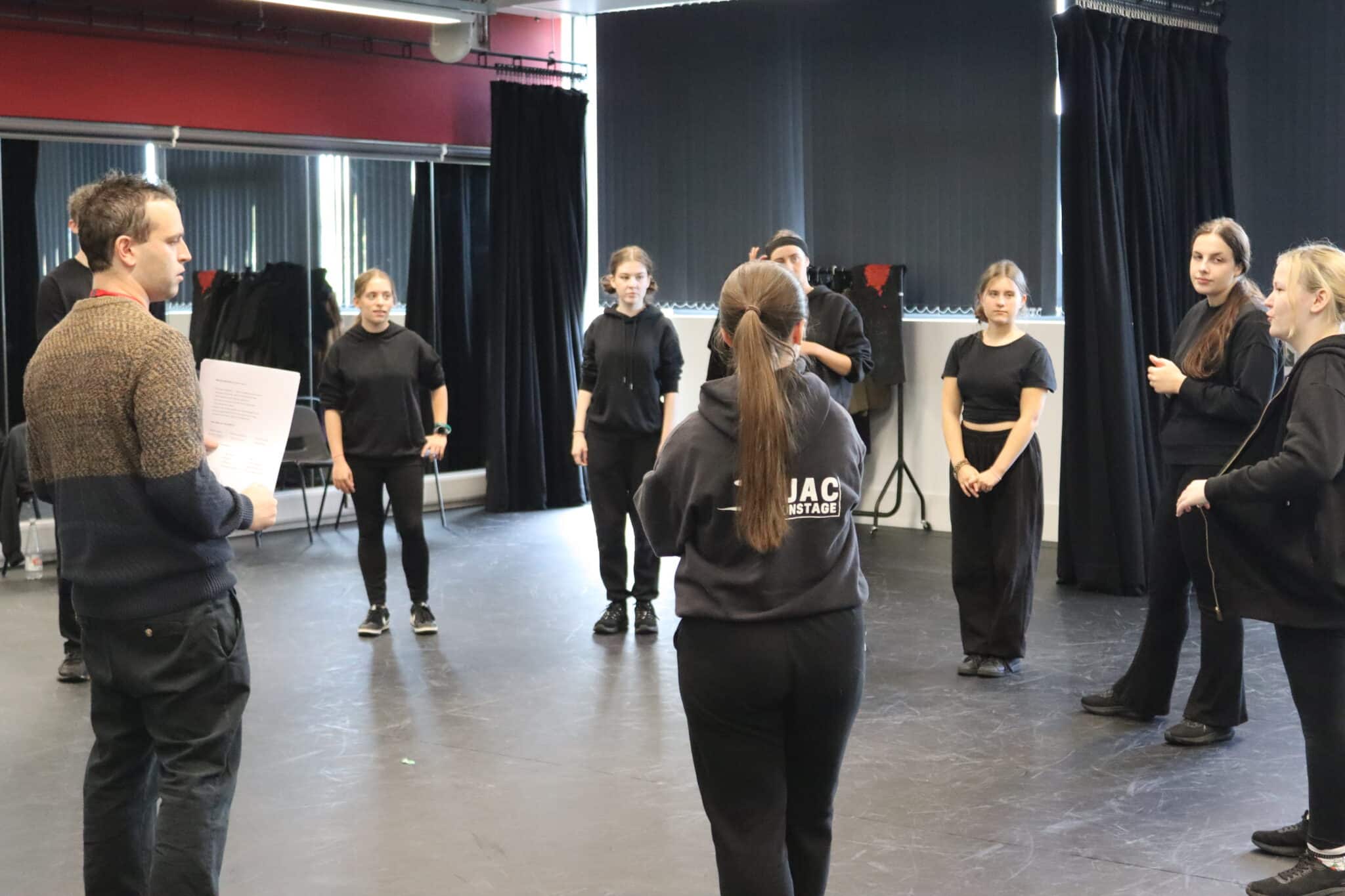 Stratford College Actors rehearsing in a room